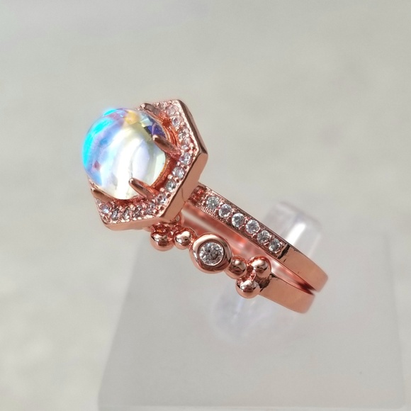 (2pc) 18k Over Sterling Moonstone Ring Set - Picture 2 of 8